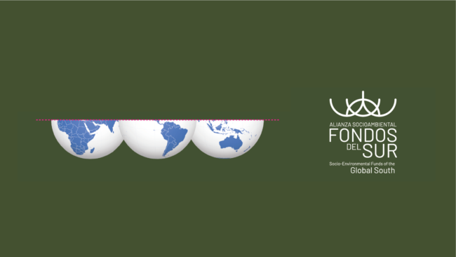 O logo da Alianza Global Fondos de Sur é inspirado em uma visão dos três continentes do Sul do Planeta Terra.